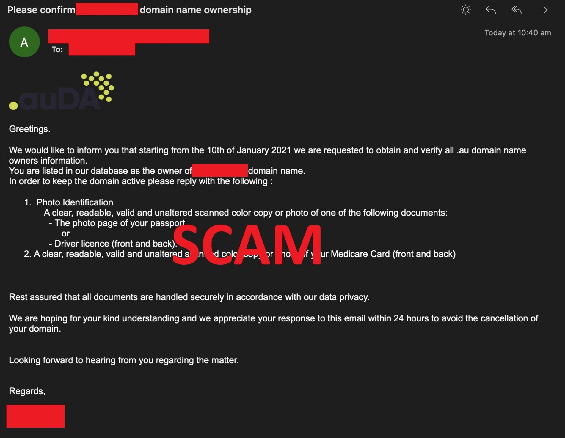 19f9cefdfb07230a68581d617885a3af_L Scammers are impersonating auDA in an email phishing campaign - SenseICT Pty Ltd
